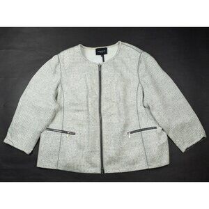 Lafayette 148 Tweed Zip Jacket Women's 3X Linen Blend Geometric Full Zip Blazer
